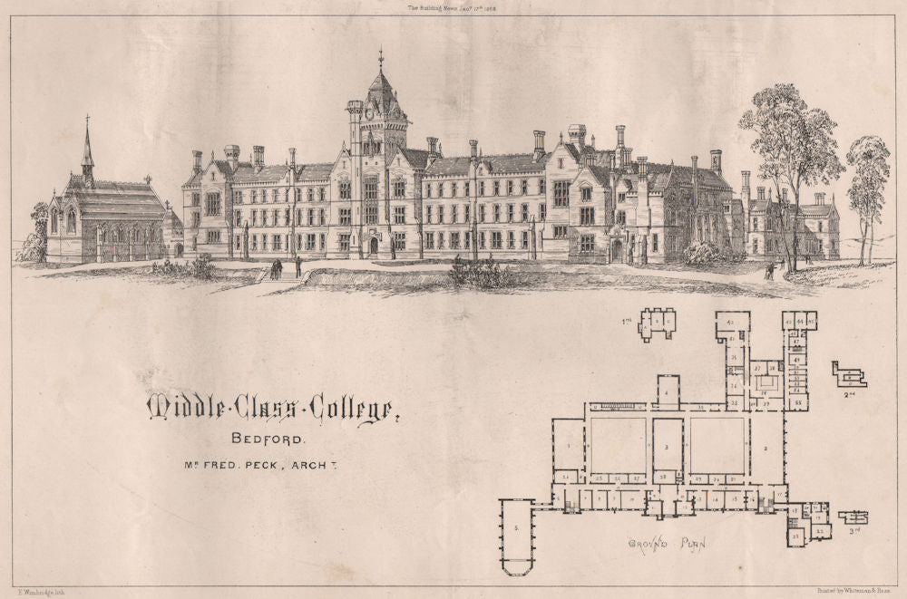 Middle Class College, Bedford; Mr. Fred Peck, Architect. Bedfordshire 1868